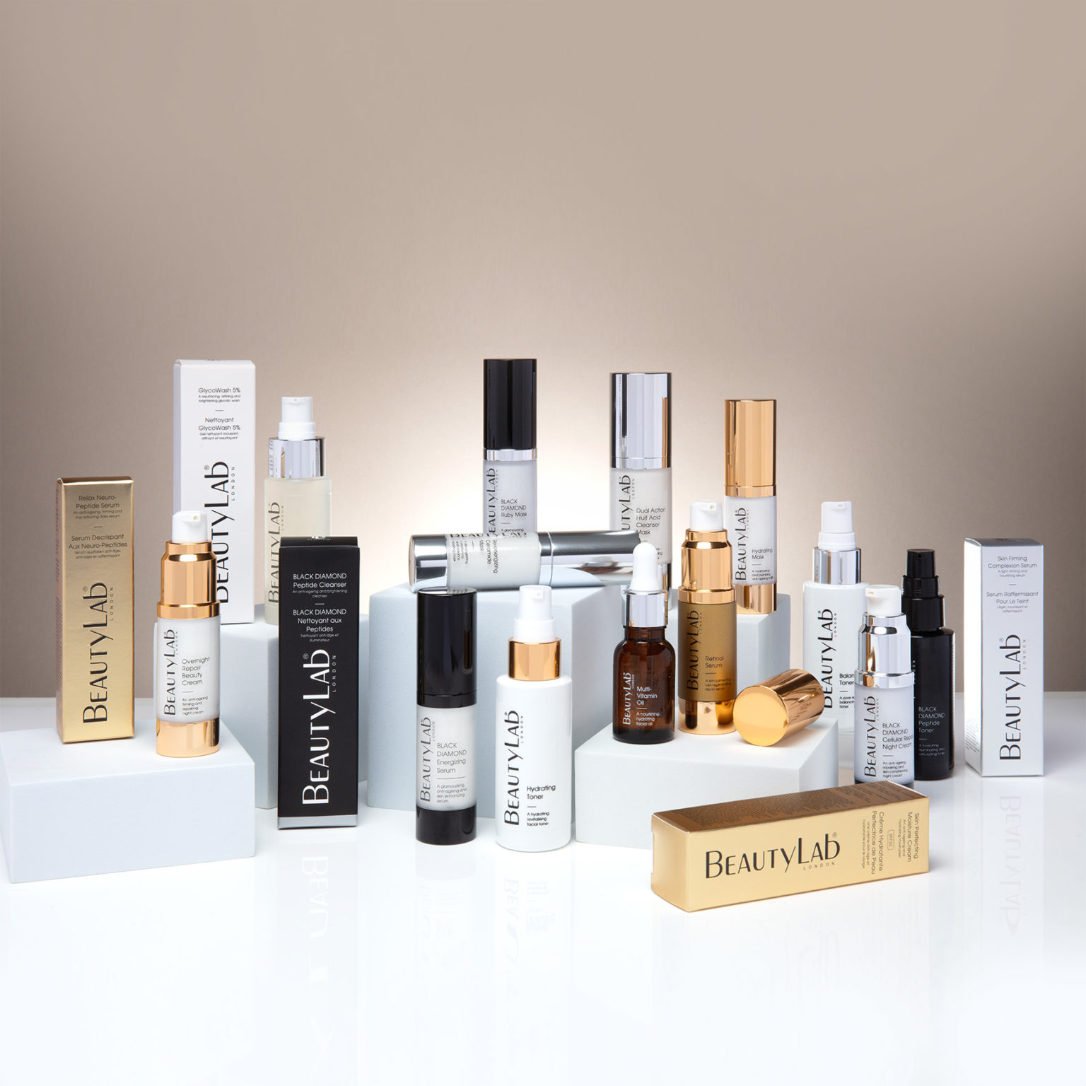 BeautyLab skincare products group stylised shot